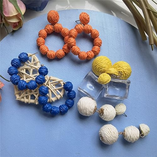Miniatura 4 de JOYA GIFT 4 pares de aretes de ratán hechos a mano retro tejidos geométricos argolla de mimbre trenzada juego de aretes colgantes bohemios de verano