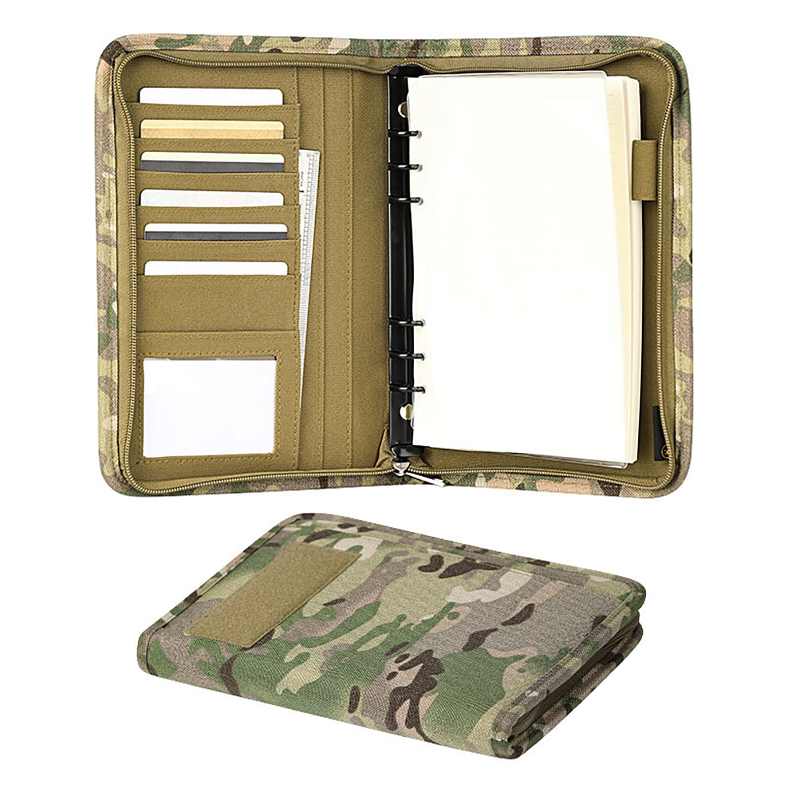 YouYuer Tactical Padfolio Ring Binder with 40 Sheets, Tactical Notebook Tactical Portfolio Binder with Zip for Equipment Organiser, Army Military Refillable Military Notebook Cover (Camouflage Print)