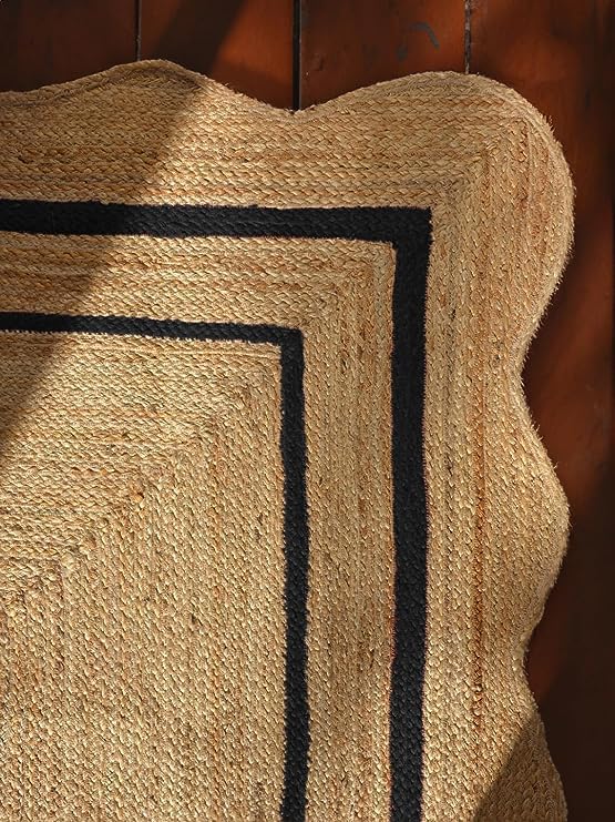 Miniatura 6 de Alfombra de yute festoneado natural para entrada, alfombra de pasillo trenzada de yute para cocina, alfombra reversible de yute para interiores y