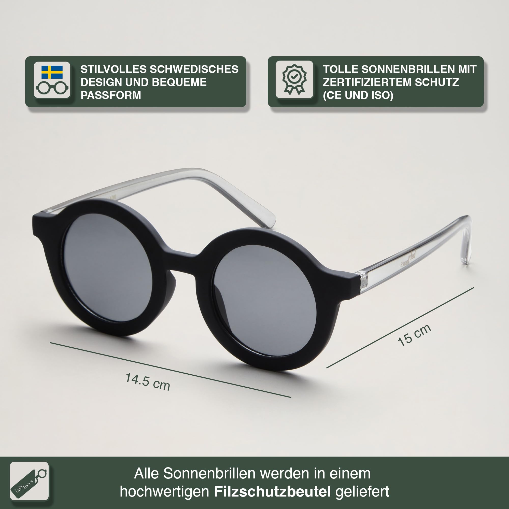 BABYMOCS Signature Unisex Sonnenbrille Damen & Herren | 100% UV-Schutz | Runde Sonnenbrille | Recyceltes BPA-freies Material | Handgefertigt, Unikat-Muster | Schwedisches Design | Inkl. Schutzbeutel