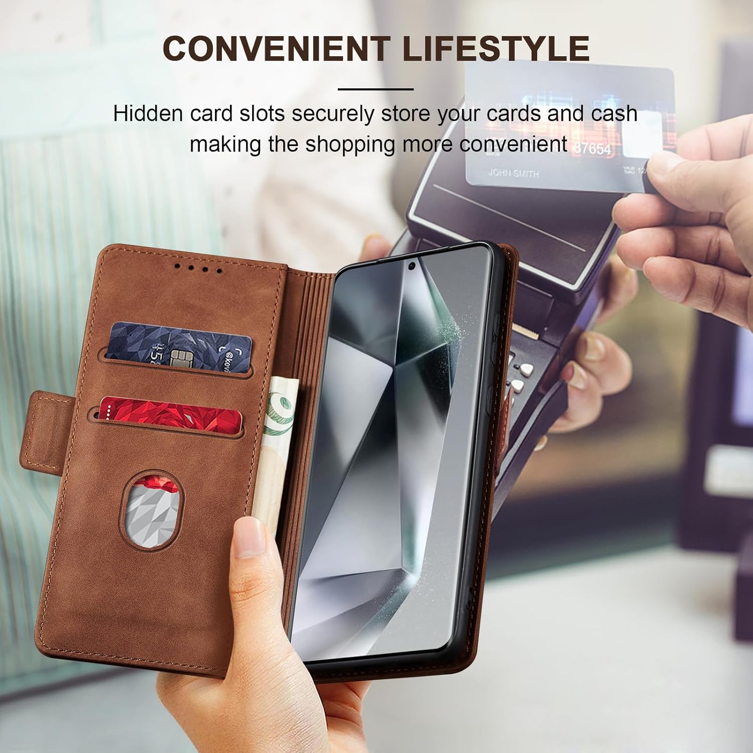 Jasonyu Flip Wallet Case for Samsung S24 Ultra 5G,Leather Magnetic Folio Cover with Card Holder,Kickstand - TPU Shockproof Durable Protective Phone Case,Brown - Image 6