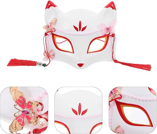 Miniatura 6 de SEWACC Máscaras tradicionales japonesas, máscara de zorro de anime japonés, máscara de zorro para cosplay, máscara de Kabuki, máscara de zorro de