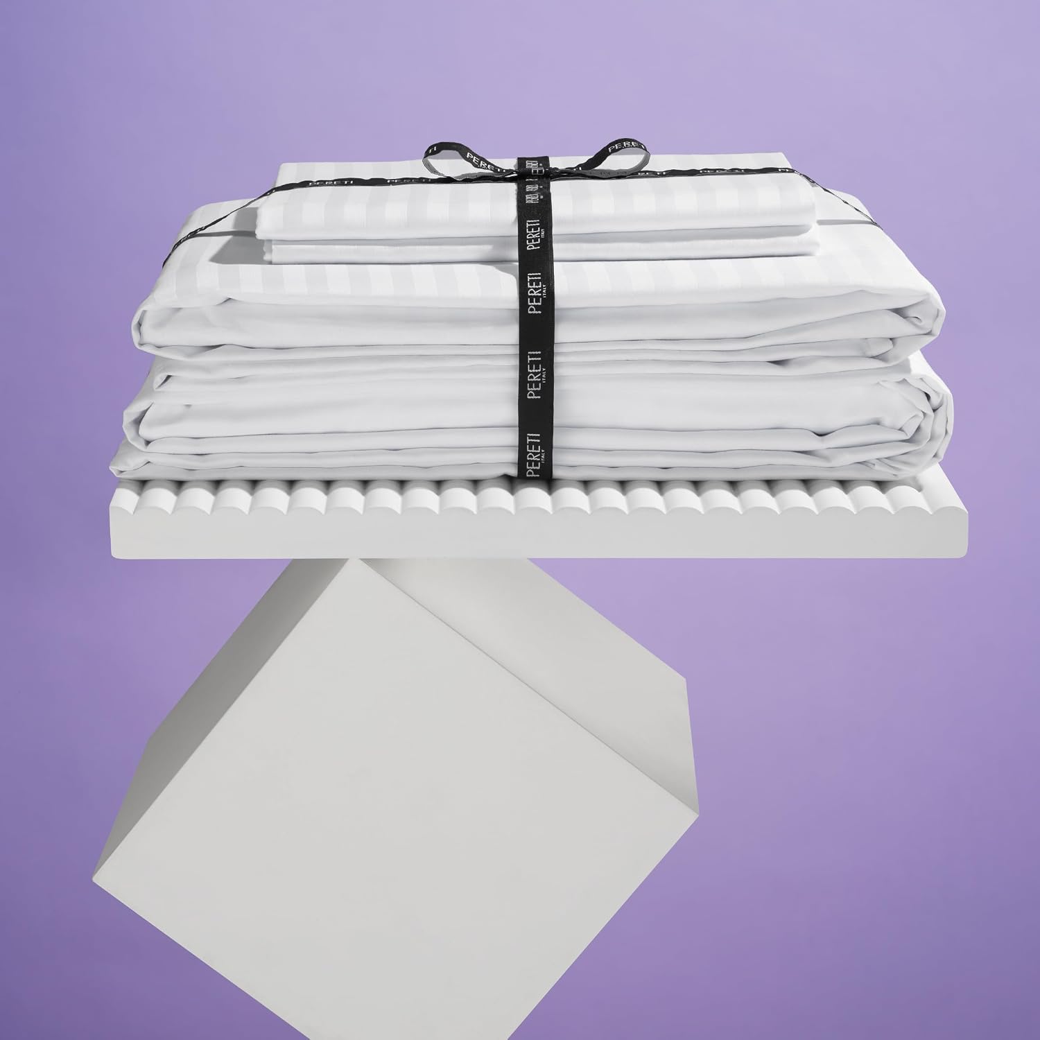 Pereti Italian King Sheet Set, 100% Cotton Sheets, Long Staple Satin Sheets Set, 4 Pc King Size Bed Sheets Set, Bedding Set, Luxury Hotel Sheets with Deep Pockets - Made in Italy