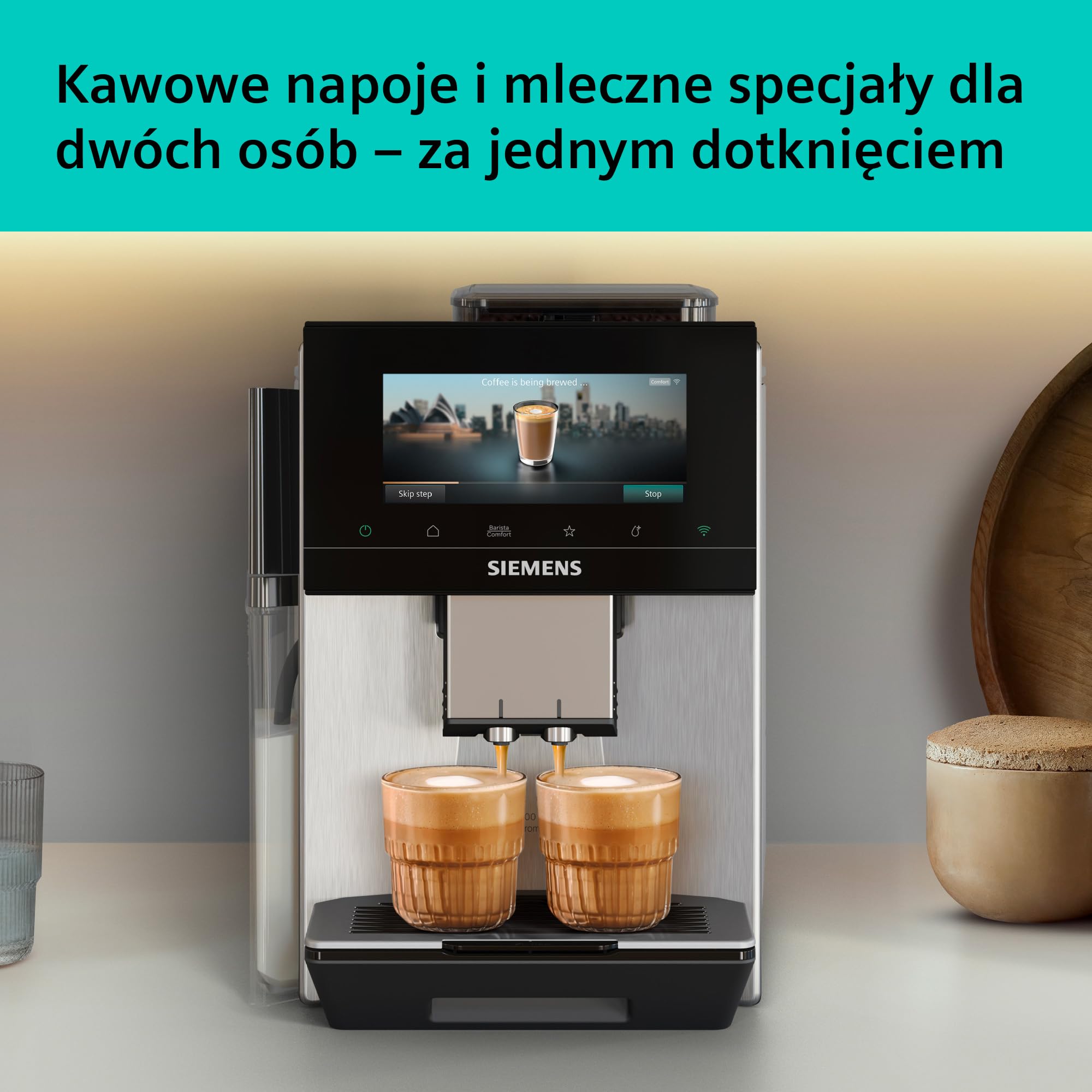 Siemens, automatyczny ekspres ciśnieniowy, EQ900 plus iAroma, automatyczne czyszczenie i odkamienianie, spersonalizowane ustawienia smaku, precyzyjne mielenie, stal nierdzewna, TQ923EZ3