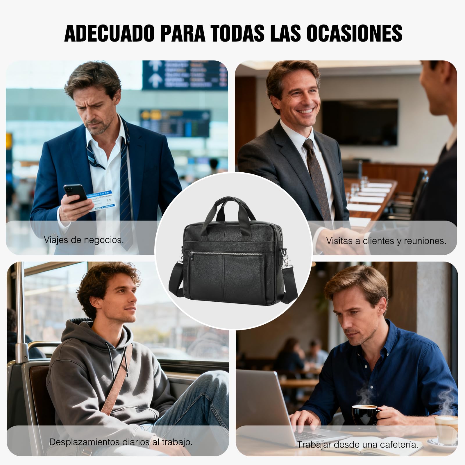 FANDARE Retro Hombre Maletin Funda PC Portatil 14 Pulgadas Regalo Portadocumentos Maletín de Cuero Impermeable Bolsos de mano Bolso Trabajo Bandolera para Portátil Mensajero Negocios