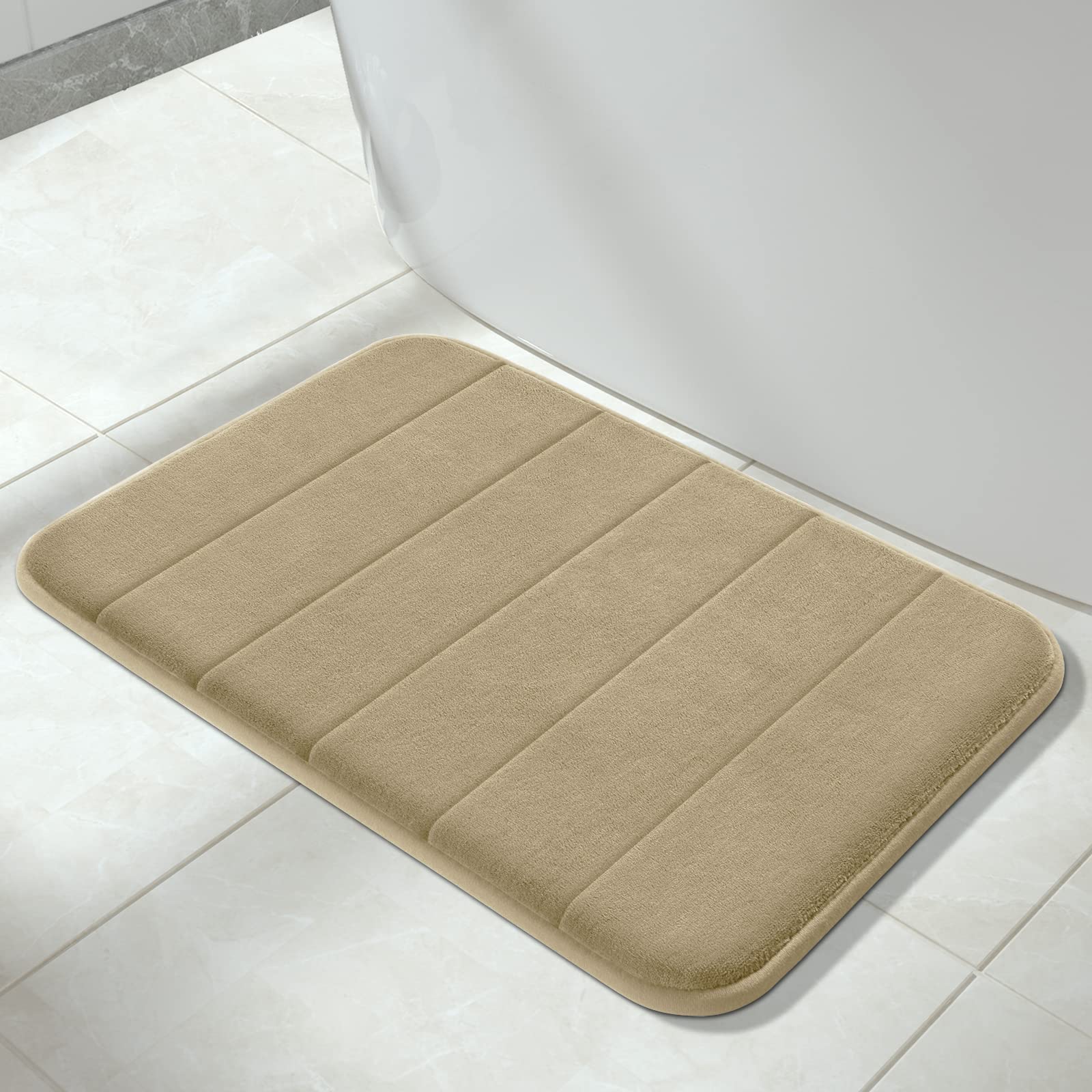 Yimobra Memory Foam Bath Mat Large Size, Soft and Comfortable, Super Water Absorbent, Non-Slip, Thick, Machine Washable (24 x 17 Inch, Camel)