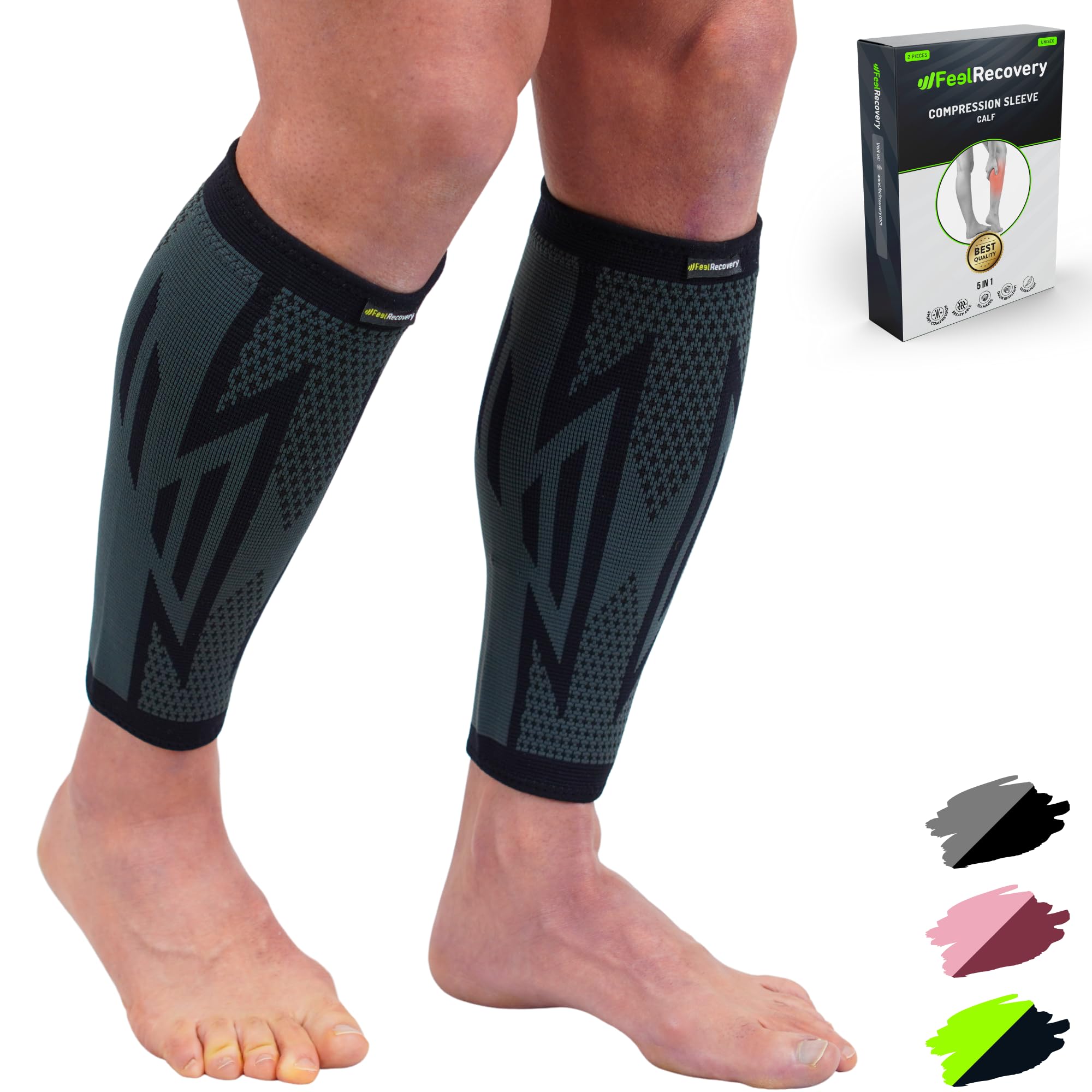Feel Recovery 2 Pantorrilleras de Compresión Hombre/Mujer - Gemeleras Compresivas para Running - Perneras Deportivas Elásticas para Dolores Musculares - Transpirable y Antideslizante