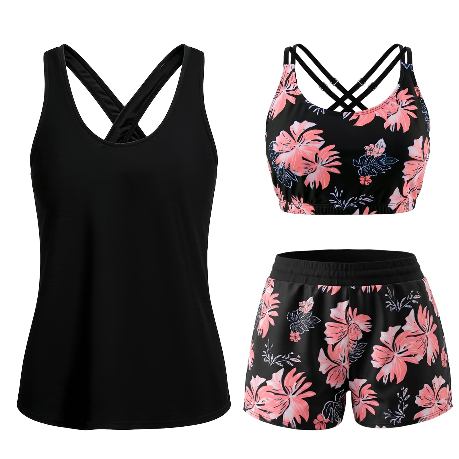 Conjunto de Tankini para Mujer, Conjunto de Traje de baño para Mujer, Conjunto de Tankini Floral, Traje de Playa con Espalda Hueca, Imprescindible de Verano