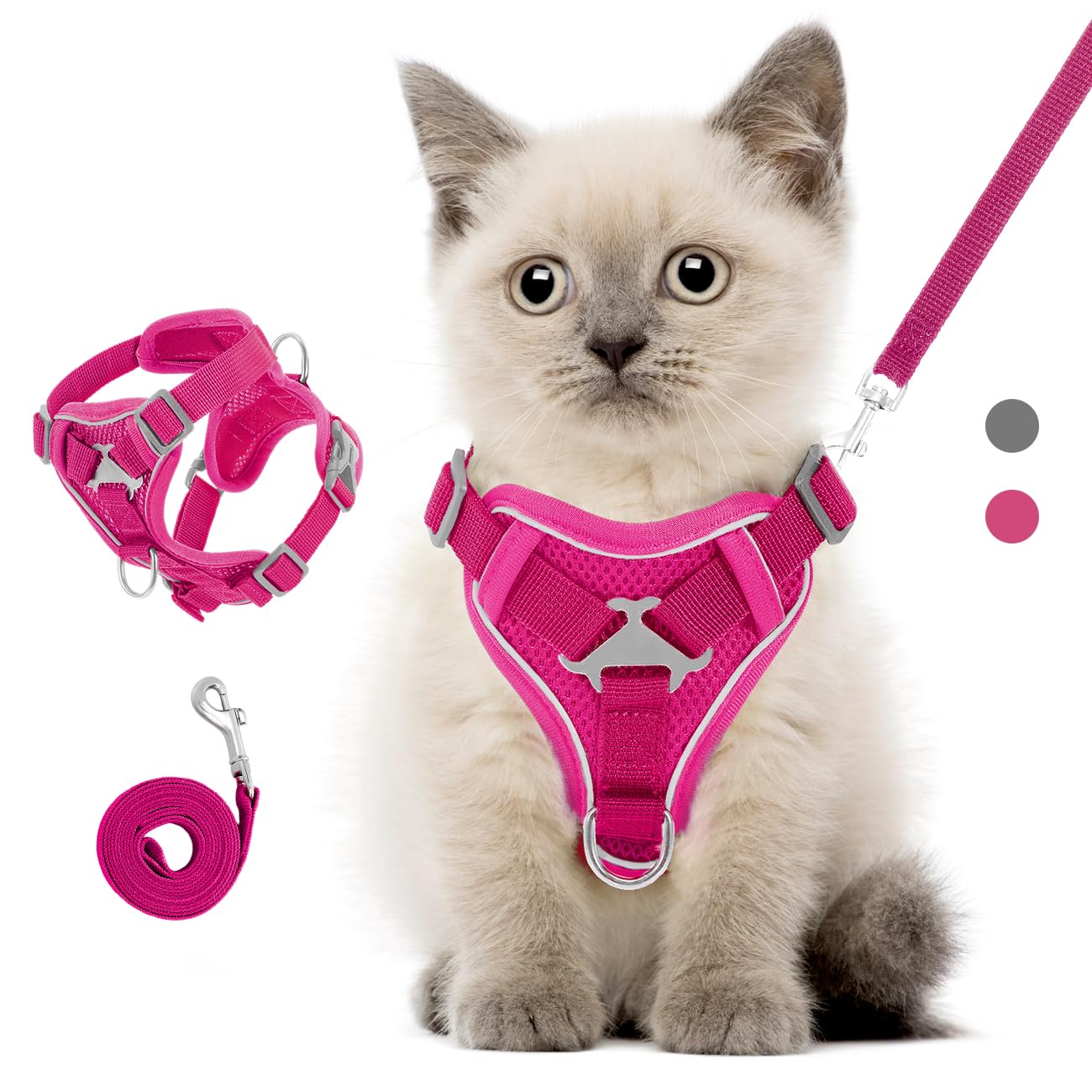 VavoPaw Pettorina per Cani con Guinzaglio da 1,5M, Imbracatura per Gatti Antifuga con Rete Traspirante e Strisce Riflettenti, Gilet Morbido e Regolabile per Cani Gatti, S, Magenta