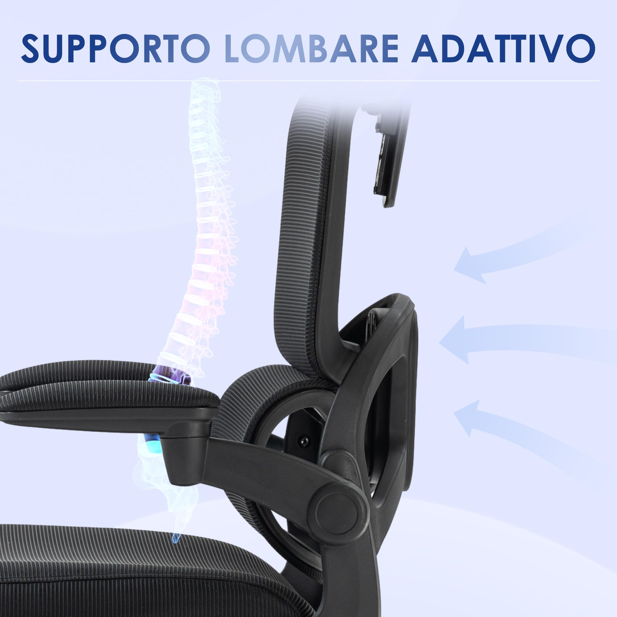 Vinsetto sedia da ufficio girevole in rete con schienale alto