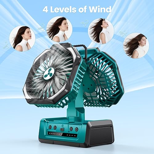 Miniatura 3 de Ventilador recargable portátil de doble cabezal de 20000 mAh, ventilador alimentado por batería, para campamento, inalámbrico, con entrega de aire