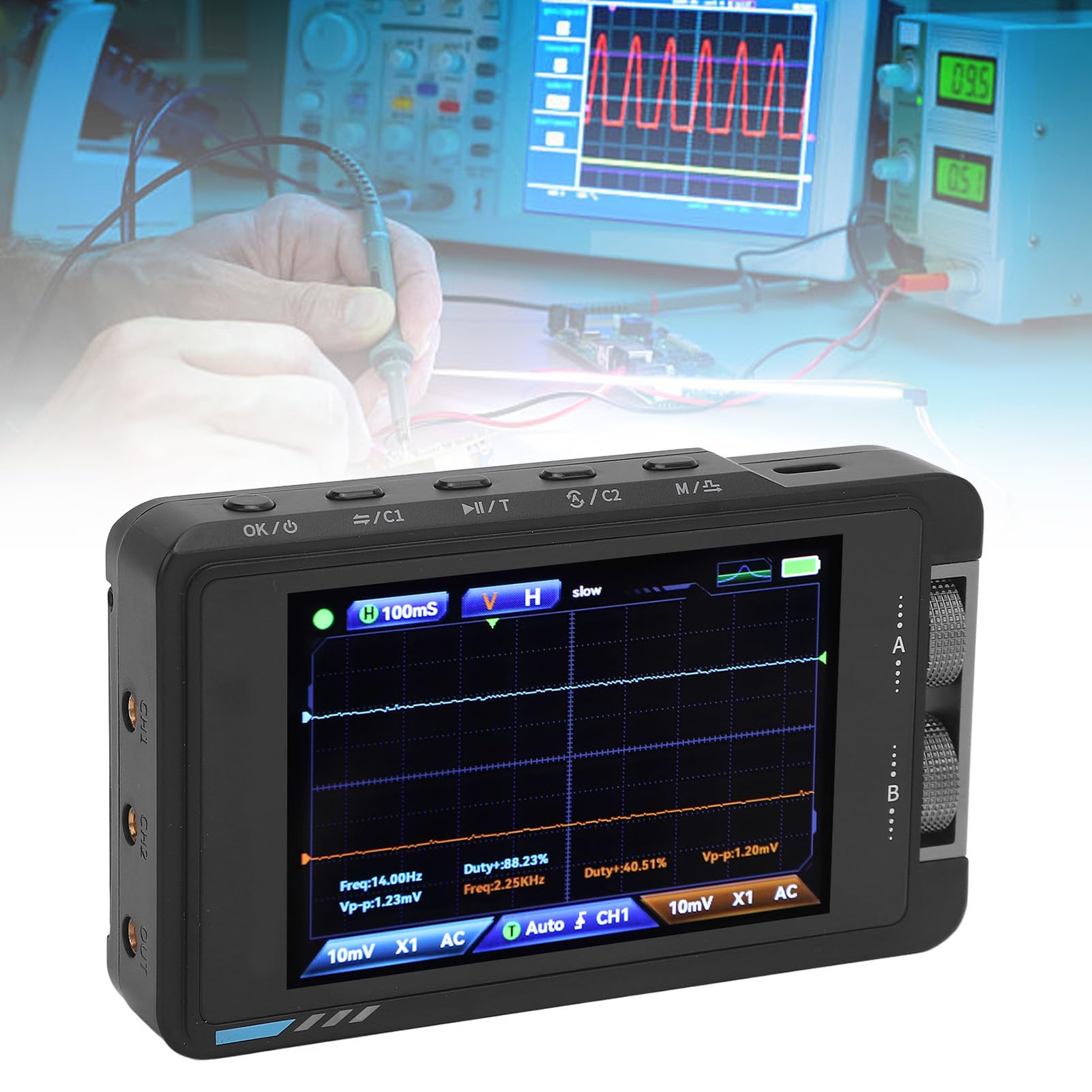 50 MHz Digitales Oszilloskop mit Handheld Tablet 2PCS -Sonden Wellenformgenerator Zum Testen von Multimeter -Automobil Scope DSO Kit USB Mini Zubehör für Labor und Electricas