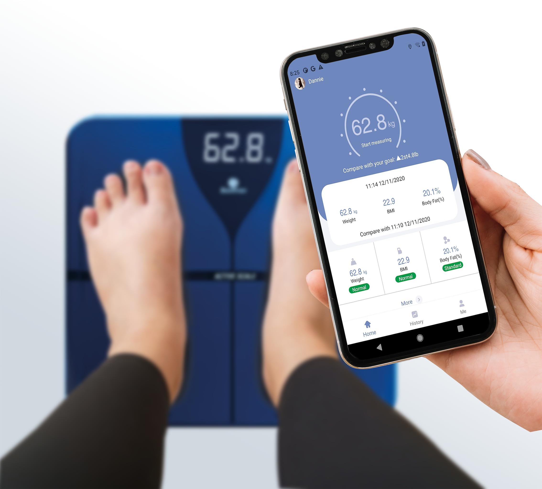 MBH - Báscula de peso y grasa corporal profesional Active Blue Scale. Balanza de baño digital con bluetooth y App inteligente.