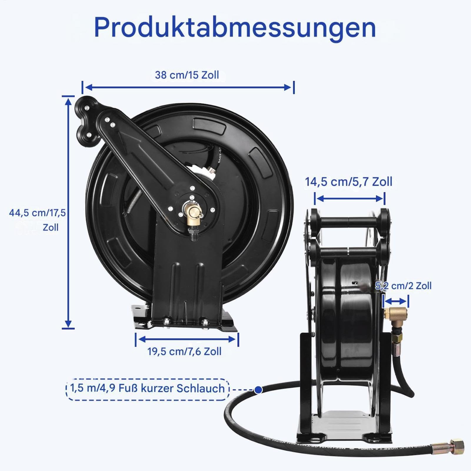 Carrete de manguera retráctil de doble brazo, retráctil automático para agua/aire/aceite, 4000 PSI, acero resistente, profesional, manguera de lavado a presión