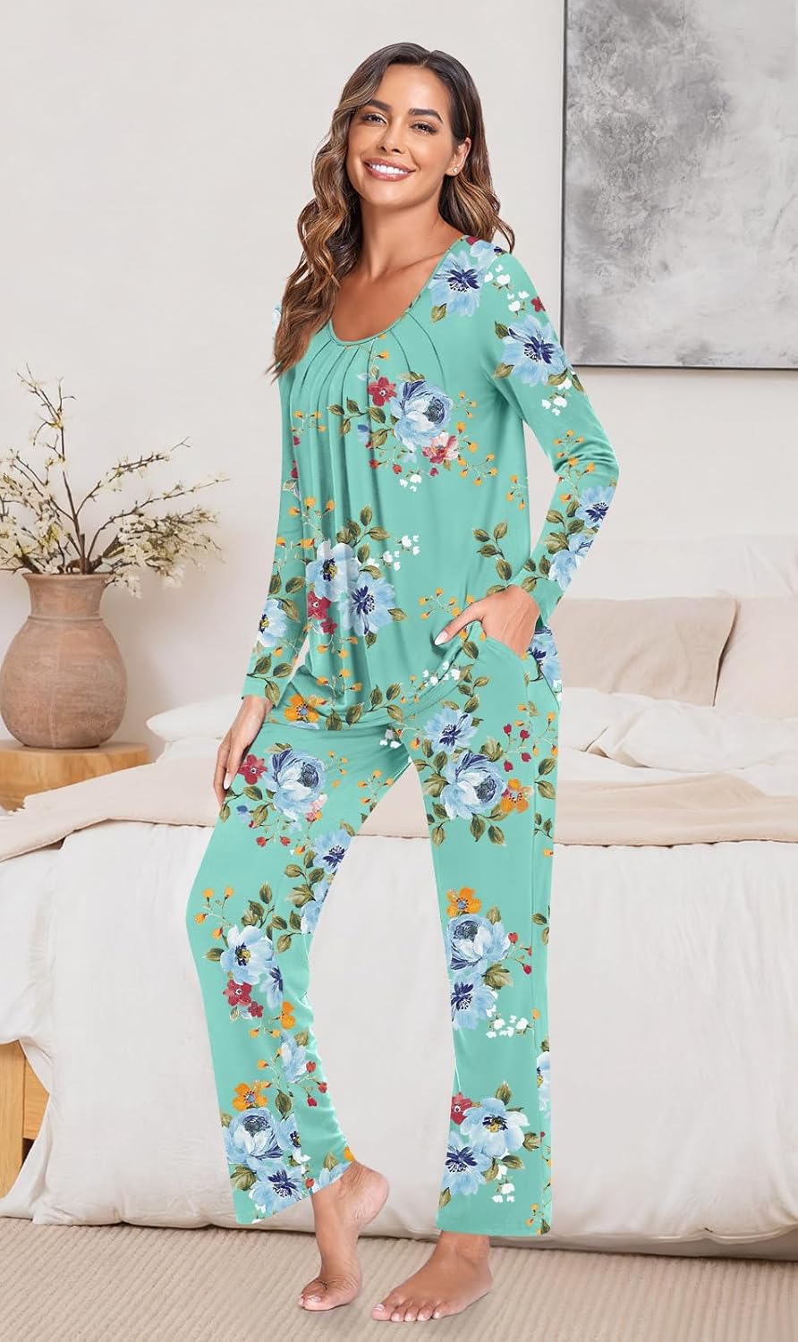 TAOHUADAO Womens Pajamas Set Fall Long Sleeve Tops and Pants with Pockets Ladies Plus Size Pjs Set Winter 2 Piece Loungewear - Image 2