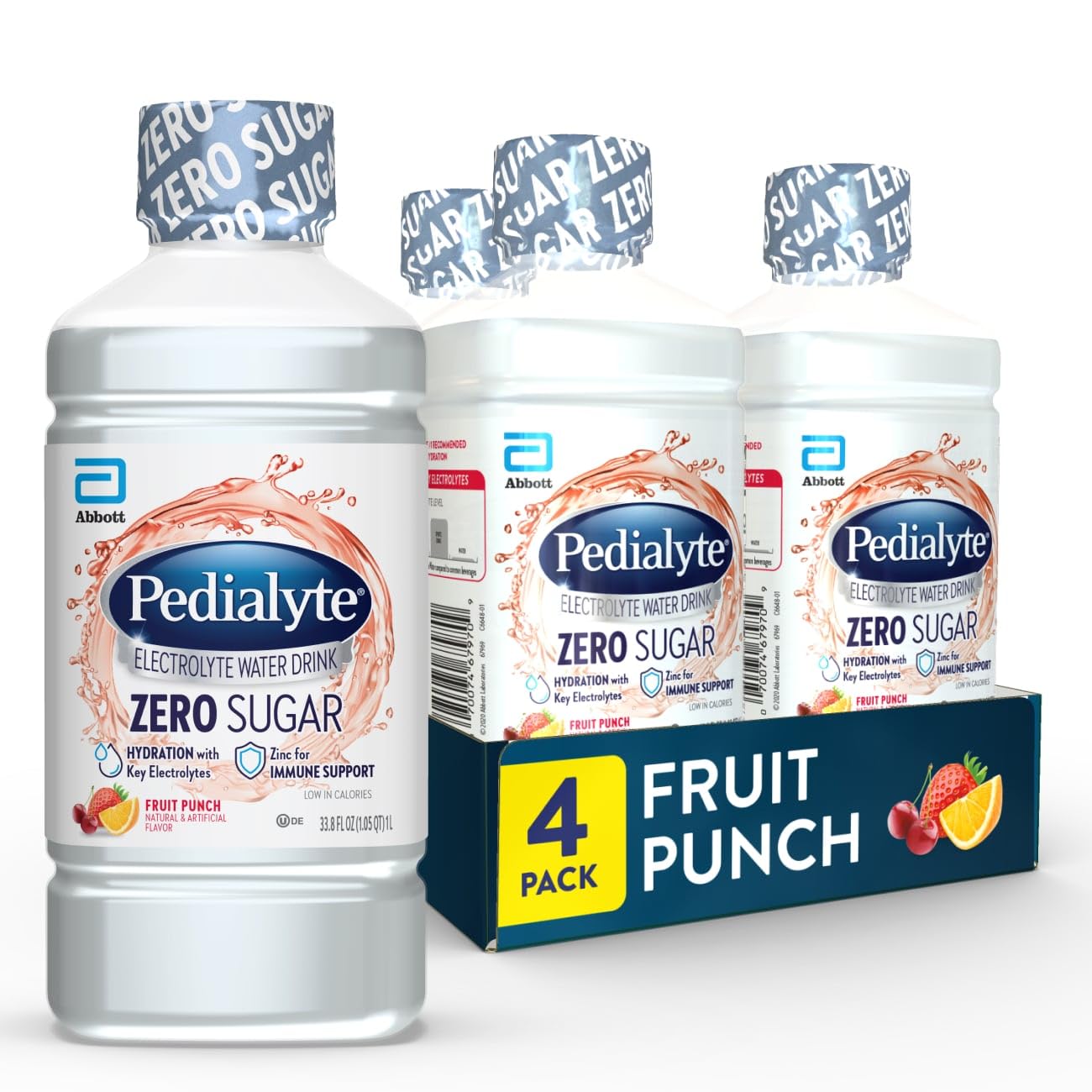 Pedialyte Electrolyte Water with Zero Sugar | Hydration with Key Electrolytes | Great Hydration Low in Calories | Fruit Punch, 1 Liter, Pack of 4 Fruit Punch (4 Count)