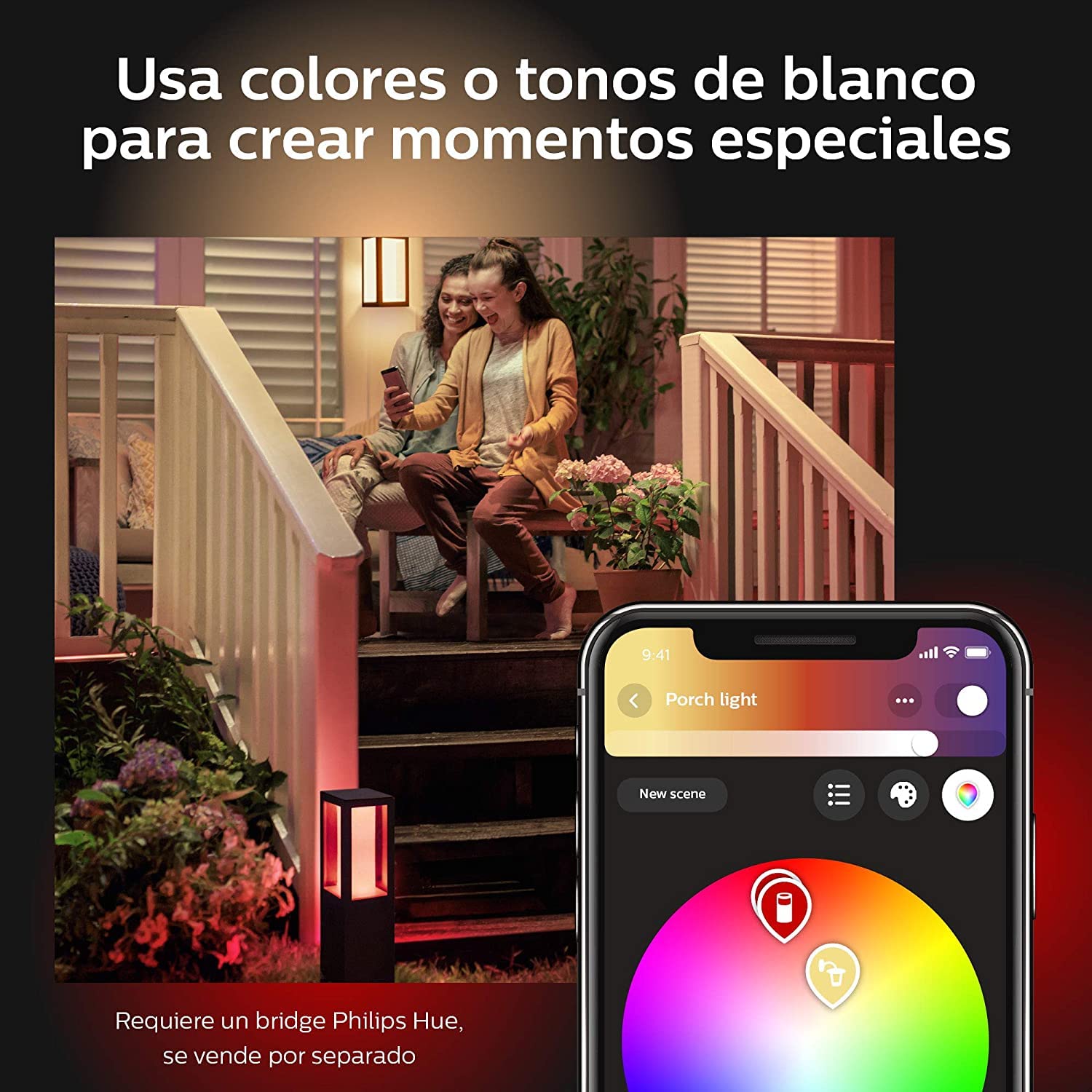 Philips Hue Impress Aplique de pared exterior negro LED inteligente, luz led blanca y luces de colores, compatible con Amazon Alexa, Apple HomeKit y Google Assistant