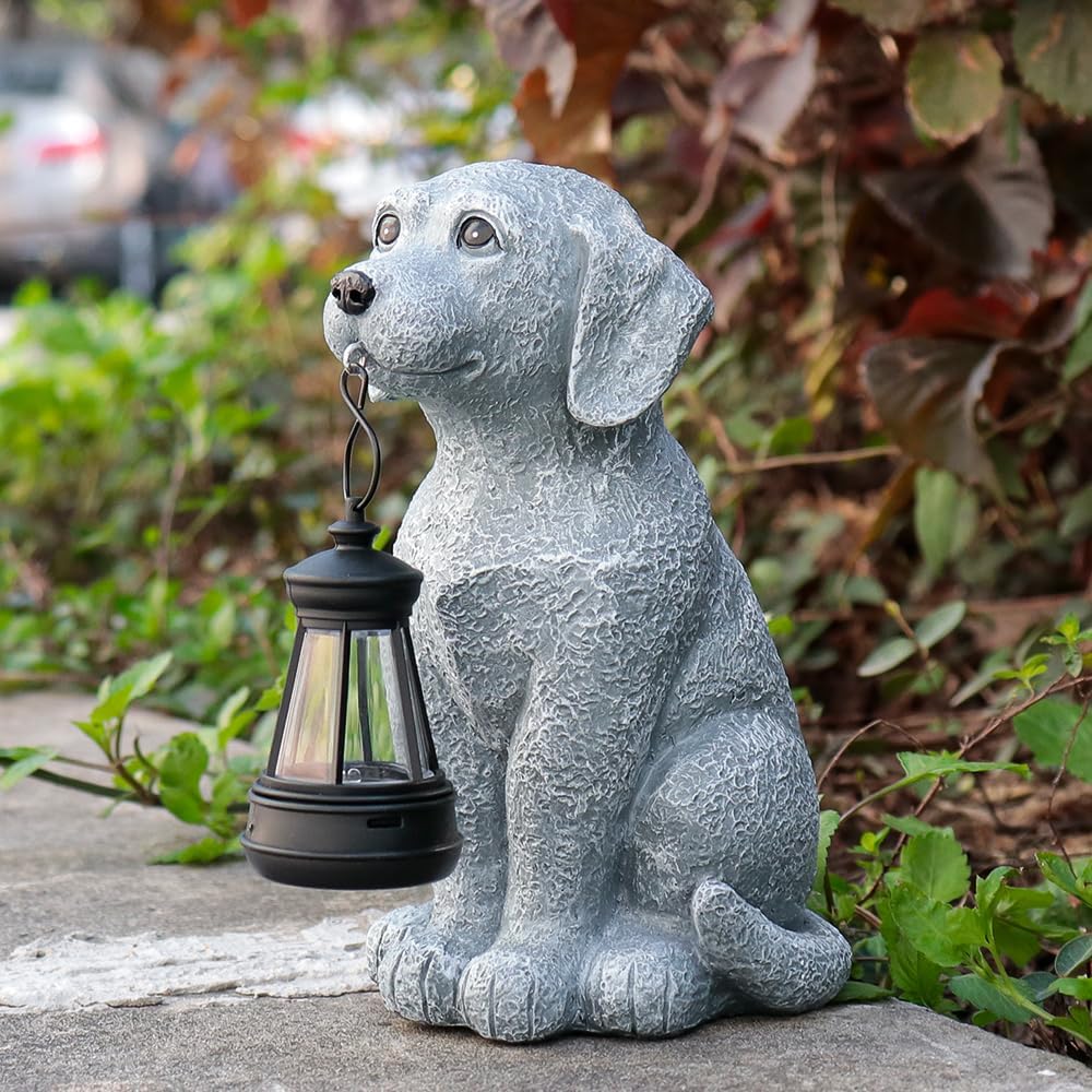 Solar Dog Garden Statues with Solar Lantern,Dog Figurines for Yard Patio Lawn Balcony Ornaments - Birthday Housewarming Garden Gifts for Mothers Day, Grandma - Image 5