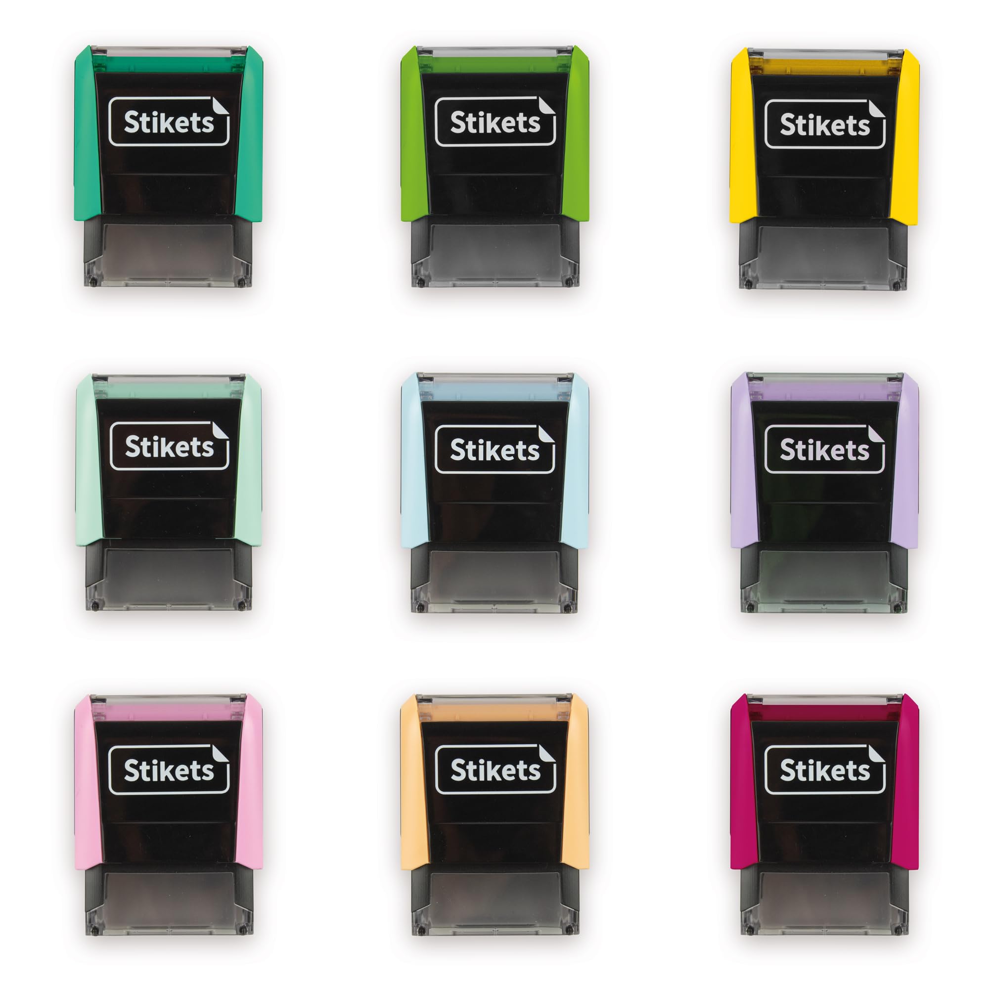 Timbro personalizzato per vestiti e oggetti per bambini per scuola o asilo | Segnalibro con nome permanente con icone - Stikets (Fucsia)