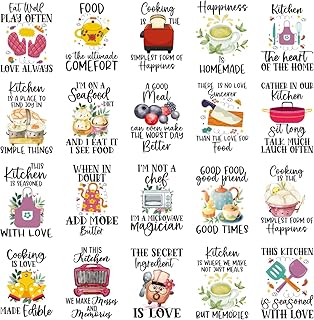 Dtf Transfers Ready to Press - 20Pcs Cute Funny Kitchen Quotes Iron on Transfers for Tshirts Kitchen Designs Iron on Decals Cooking Heat Transfer Vinyl Stickers for Clothing Pillows Bag DIY Crafts