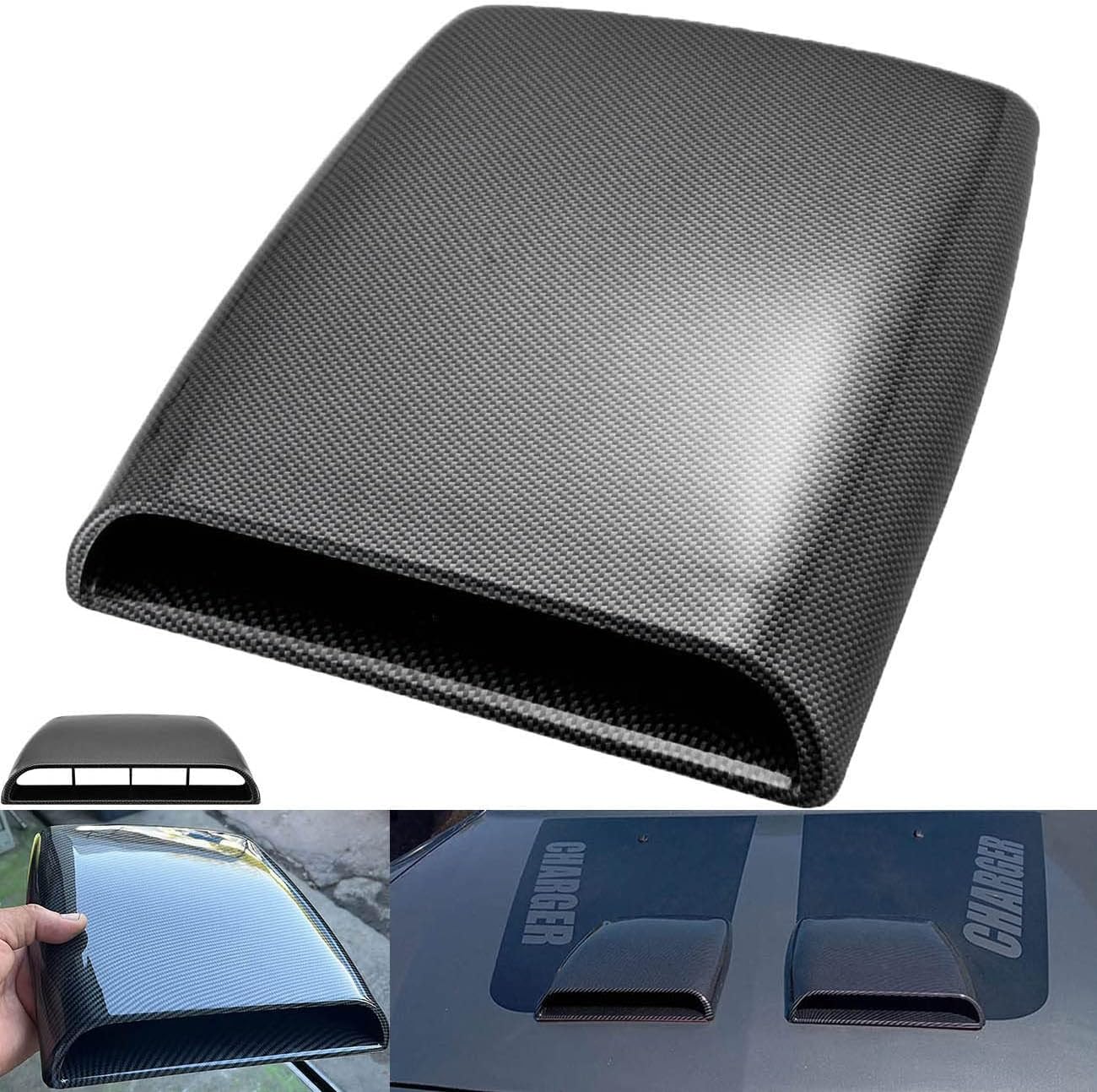 Car Air Flow Vent Cover Universal Car Decorative Air Flow Intake Hood Scoops Bonnet Vent Sticker Cover Hood - Carbon Fiber