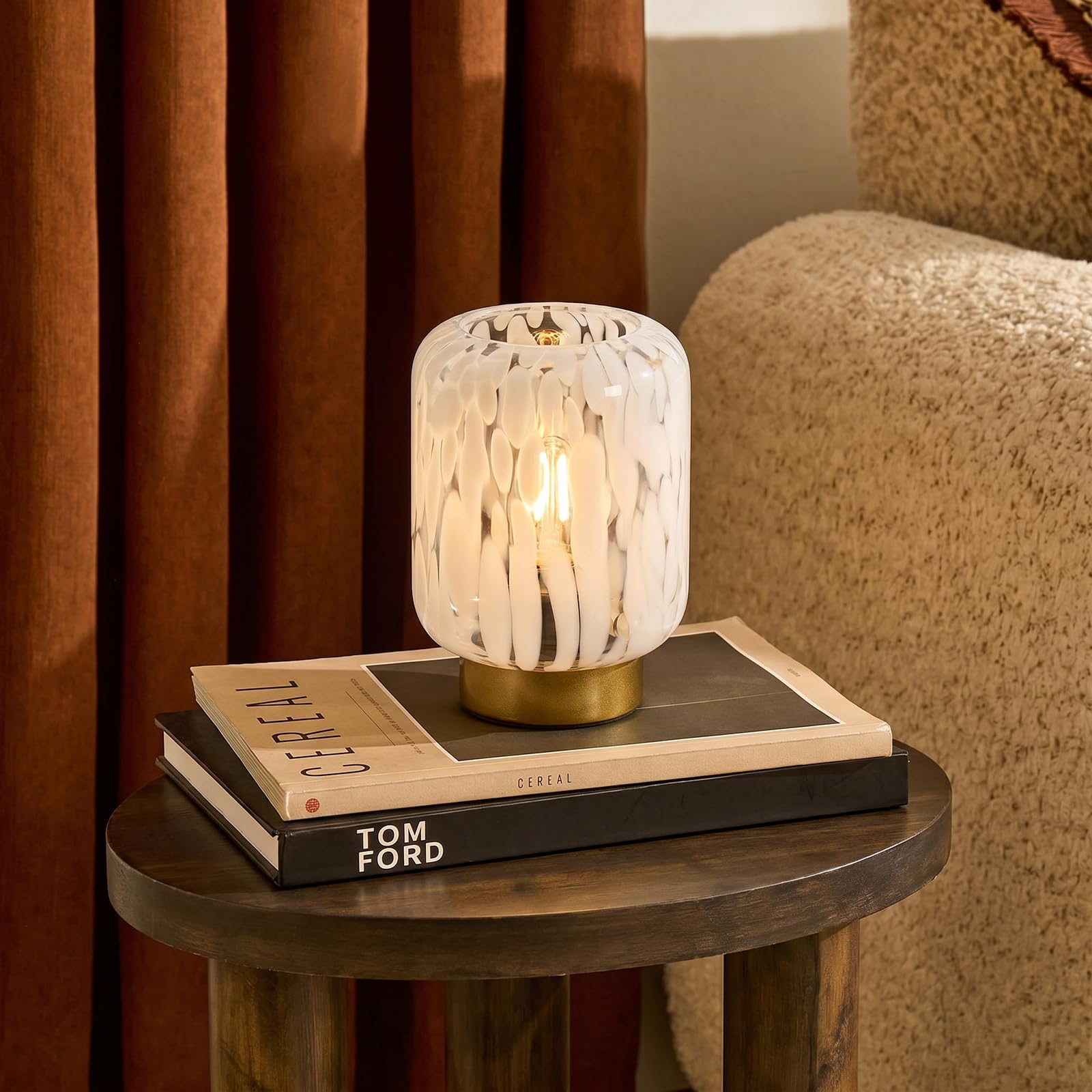 OHS Confetti Ambient Battery Lamp Glass Lamp Bedside Light, White
