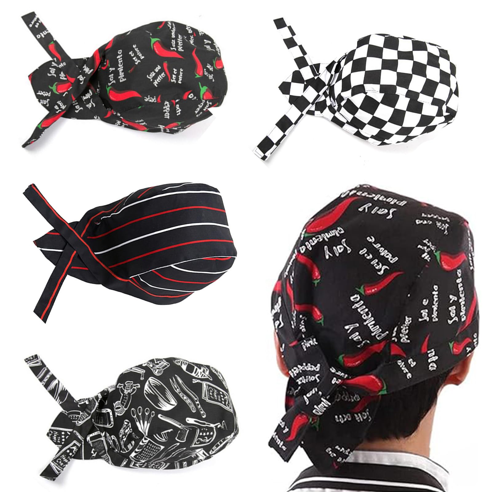 Cappelli da Chef Elastici Regolabili 3 Pezzi Berretti Bandana Uomo Donna Cucina