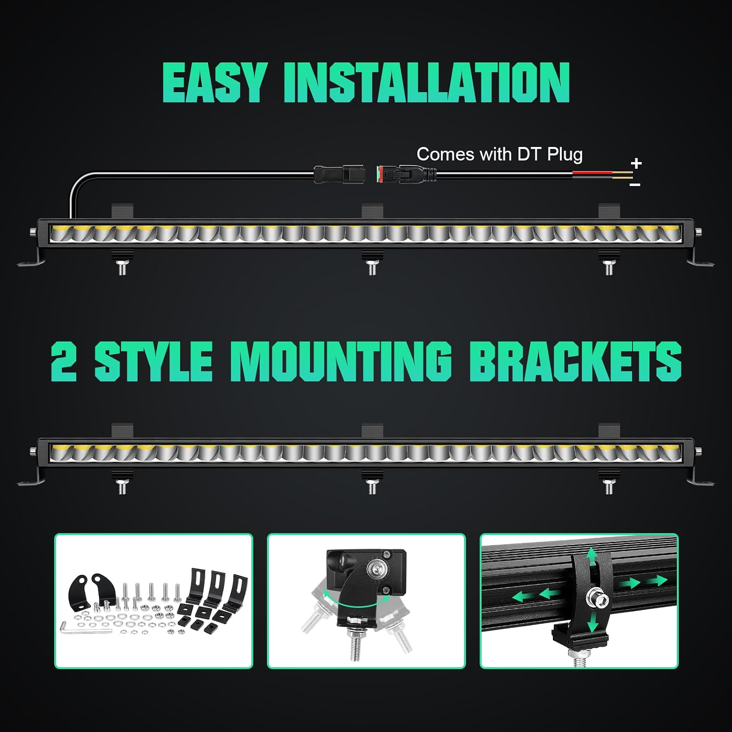 RIGIDON 33 Inch 90W Single Row Slim LED Light Bar, Spot 9000LM Driving Work Light with DT Connector, Offroad Lights for Trucks, Pickup, Car, SUV, ATV, UTV, 4x4, Boat, Camper, Golf Cart