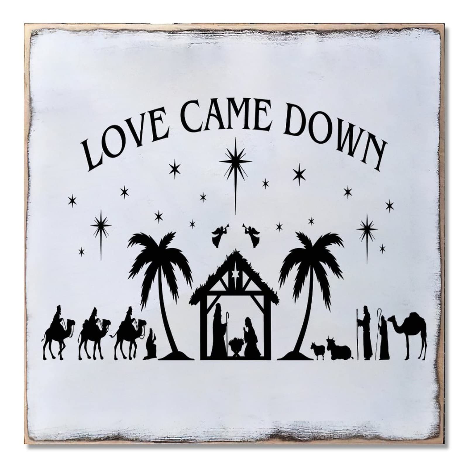 Plaque en bois Love Came Down : suspension déco pour fête de Noël