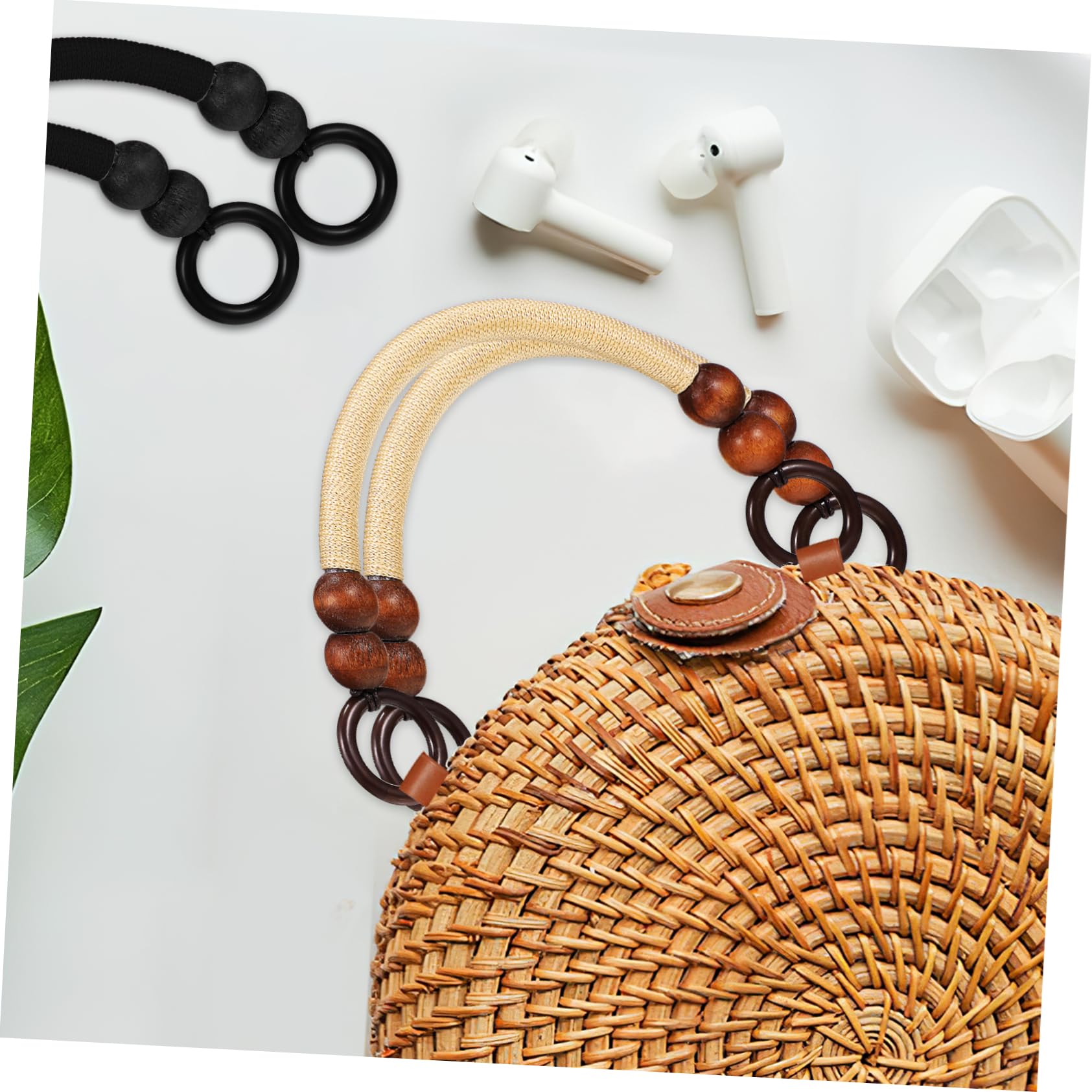 Asas De Madera Con Cuentas - Pack 4 Piezas, Para Bolsos DIY, Repuesto, 45.5 Cm Largo