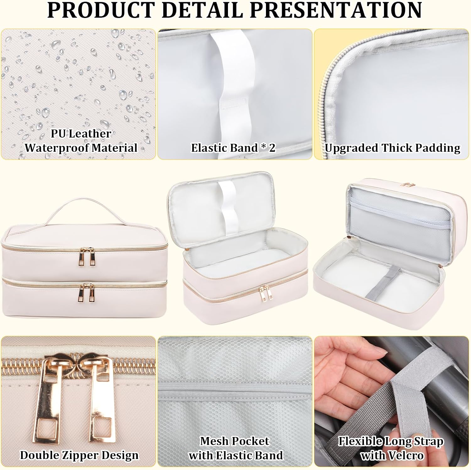Travel Carrying Case for Shark Flex Style, Double Layer Storage Case for Shark SpeedStyle Hair Dryer Attachments, Waterproof PU Leather Organizer Bag for Shark Airwrap Styler (Dianthus White) image 4