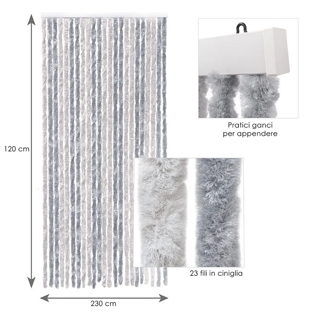 Rideau Chenille Emmevi 120x230cm - Anti-Mouches Et Moustiques - Lavable Et Réglable