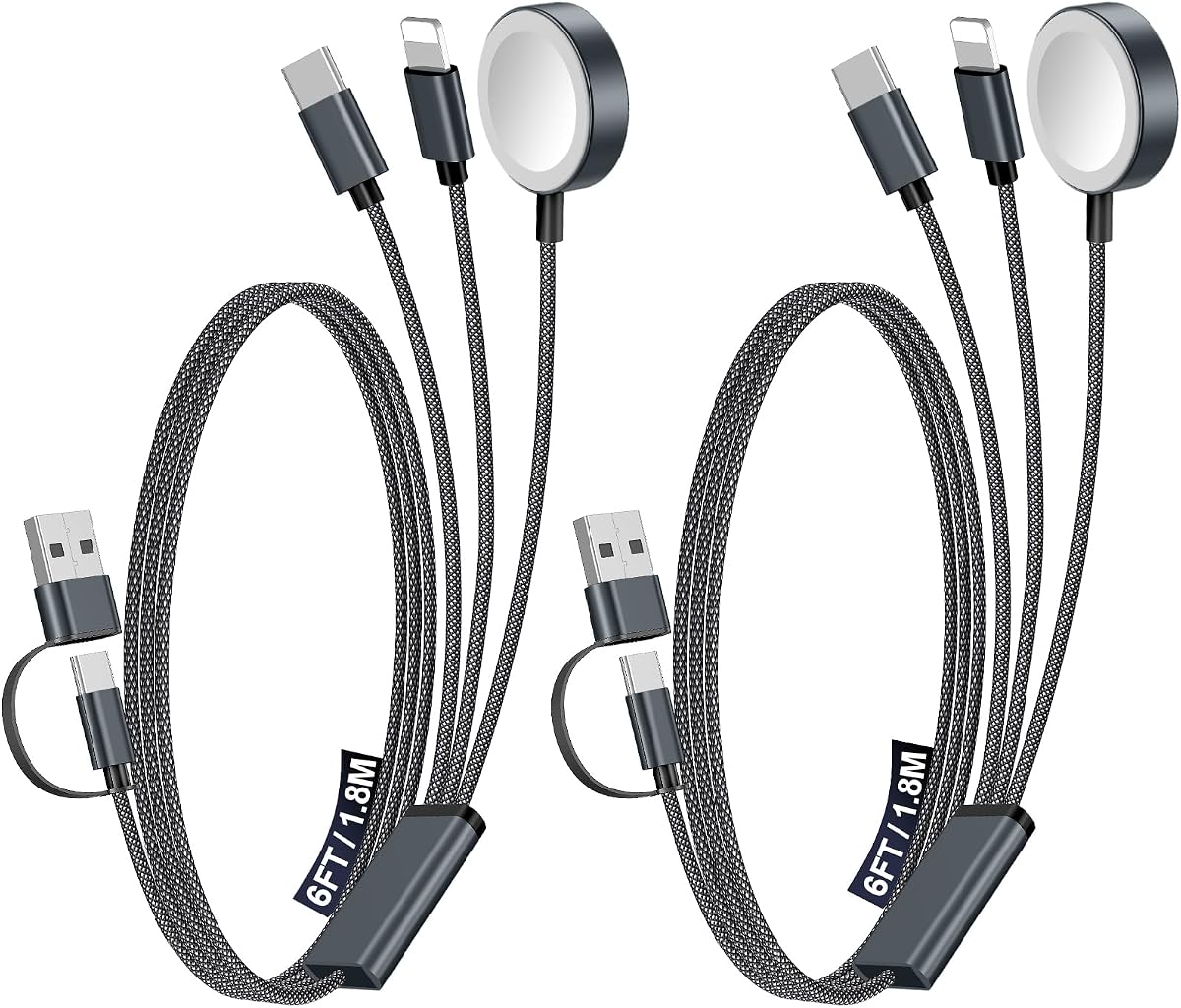 2Pack Travel Essentials for Apple Watch Charger,3-in-2 Multi Charging Cable | Cruise Vacation Camping Essentials for iPhone Charger,Type C/Lightning for iWatch,iPhone 17-12,Xbox Series X&S-6FT Black