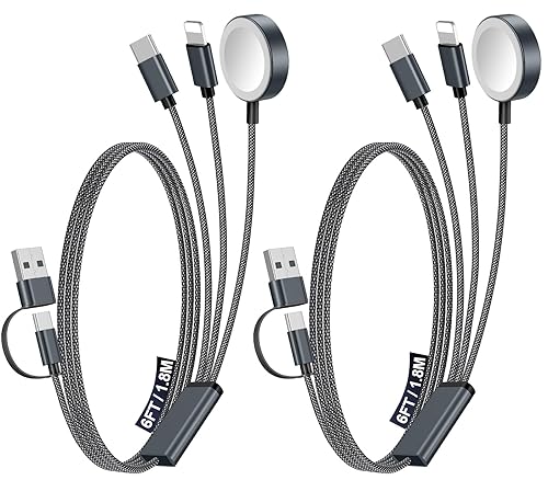 Miniatura 38 de Paquete de 1 cable de carga múltiple para artículos esenciales de viaje, cargador de Apple Watch, cargador de iPhone, [3 en 2] cable tipo Gris,Negro