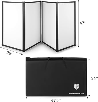 PRORECK DJ Foldable Facade Portable Event Booth Panels 4 Detachable Black Metal Frame Projector Display Scrim Panel with Carry Bag