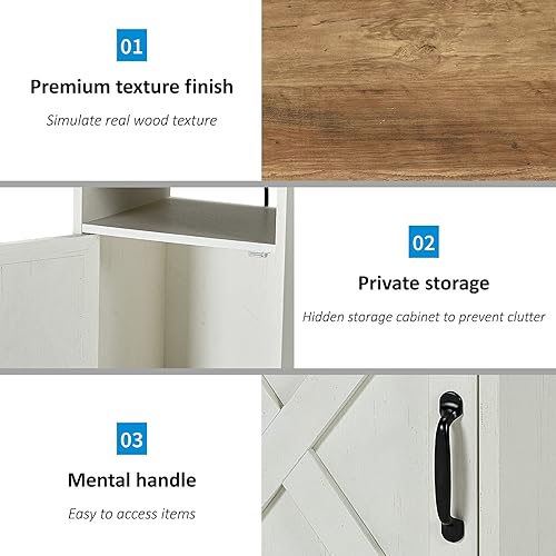 Miniatura 5 de AMERLIFE Juego de mesas de sala de estar de 3 piezas estilo granja con mesa de café y 2 mesas auxiliares, estación de carga y puertos USB, blanco