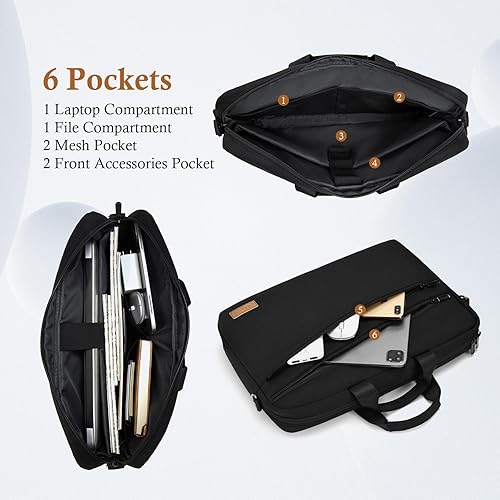 Miniatura 5 de Bolsa de hombro para computadora portátil de 17 y 17.3 pulgadas, maletín de tela repelente al agua, ligero toploader, casual de negocios o escuela