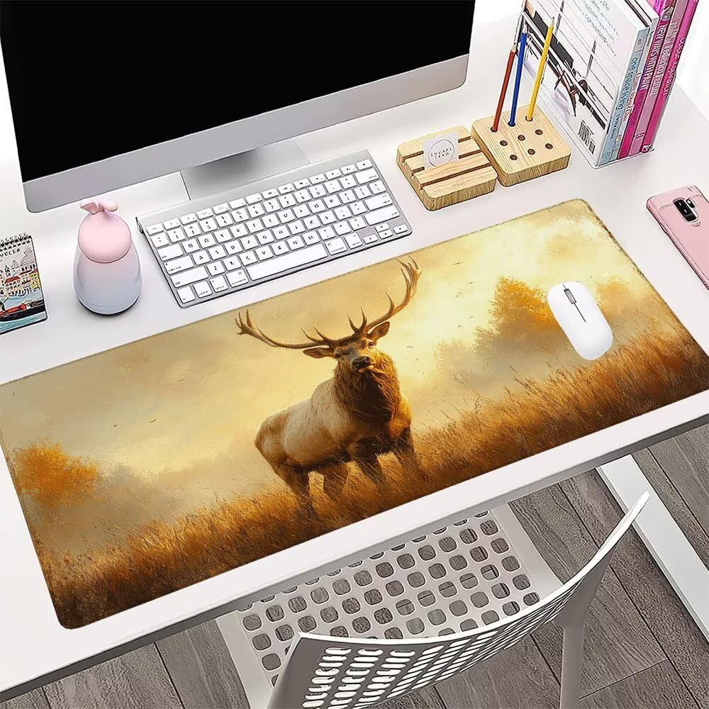 Alfombrilla de Mouse para Juegos, Giallo, XXL, Antideslizante, Impermeable, Diseño de Cervo, Extendido, Grande, 1200x600x3mm, para PC, Laptop, Ufficio, Famiglia d-587