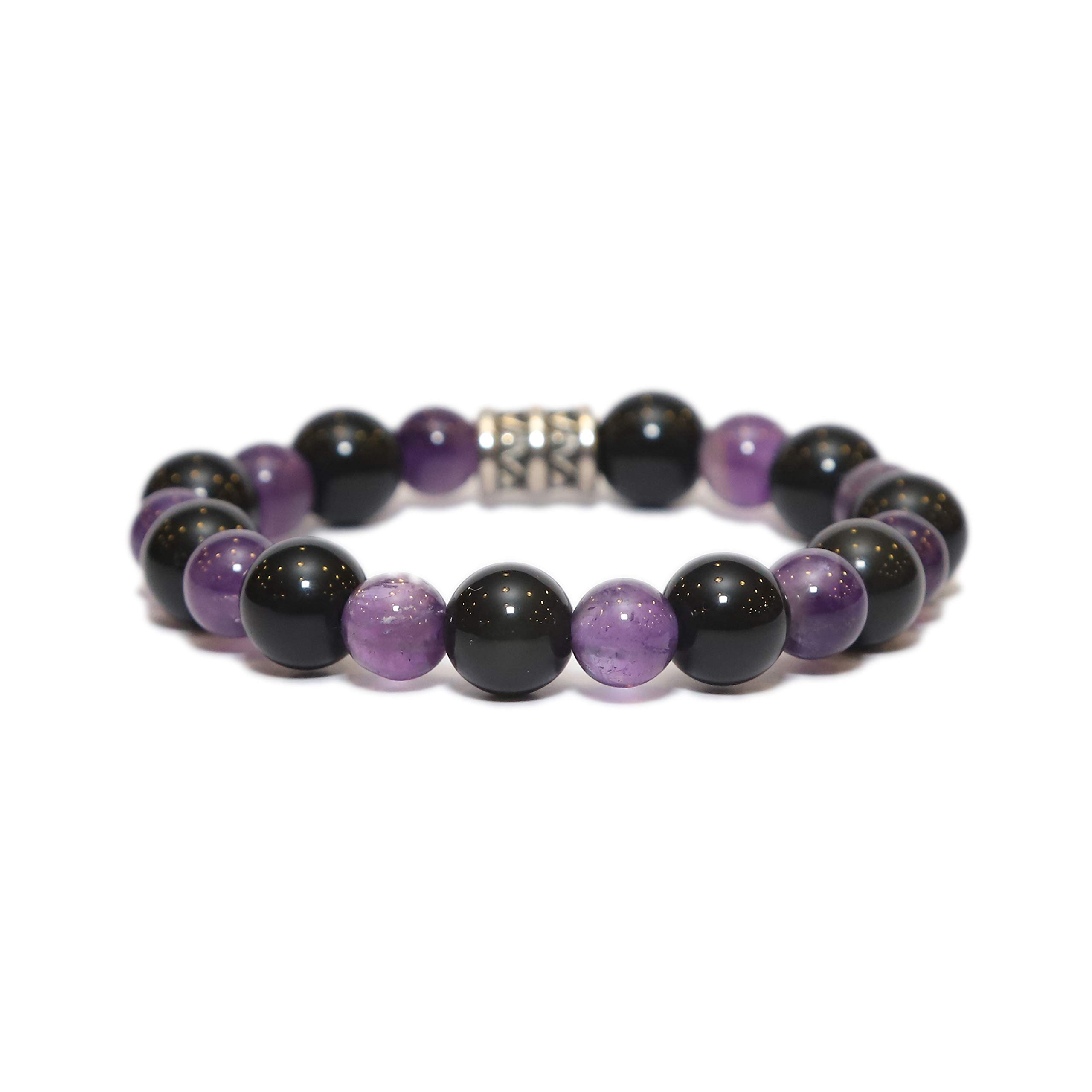 Aqeeqee Natural Amethyst with Black Obsidian Gemstone Unisex Bracelet for healing reiki vastu. (B08H8NDGXF) Amazon Price History, Amazon Price Tracker