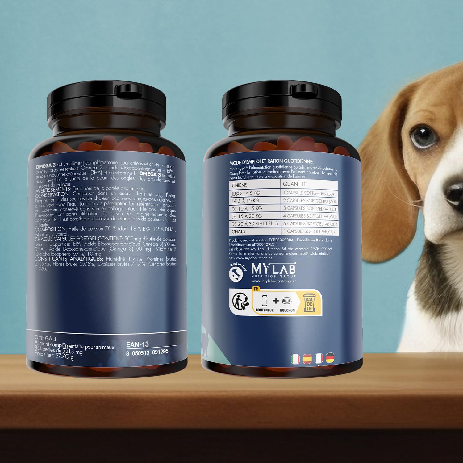 Suprapet Omega 3 pour Chiens et Chats Huile de Poisson, EPA, DHA et Vitamine E 80 Perles. Aliment Complémentaire Naturel pour Le Pelage et Les Articulations (80 unités, Boîte de 1).