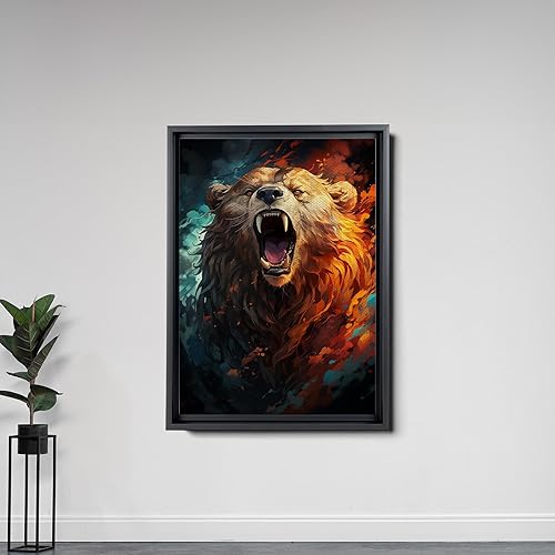 Grizzly Bear Roaring High, Grizzly Bear Art, Grizzly Bear, Grizzly Bear Print On Canvas Wild Nature Wall Art Bear Silhouette Poster Wall, Decor