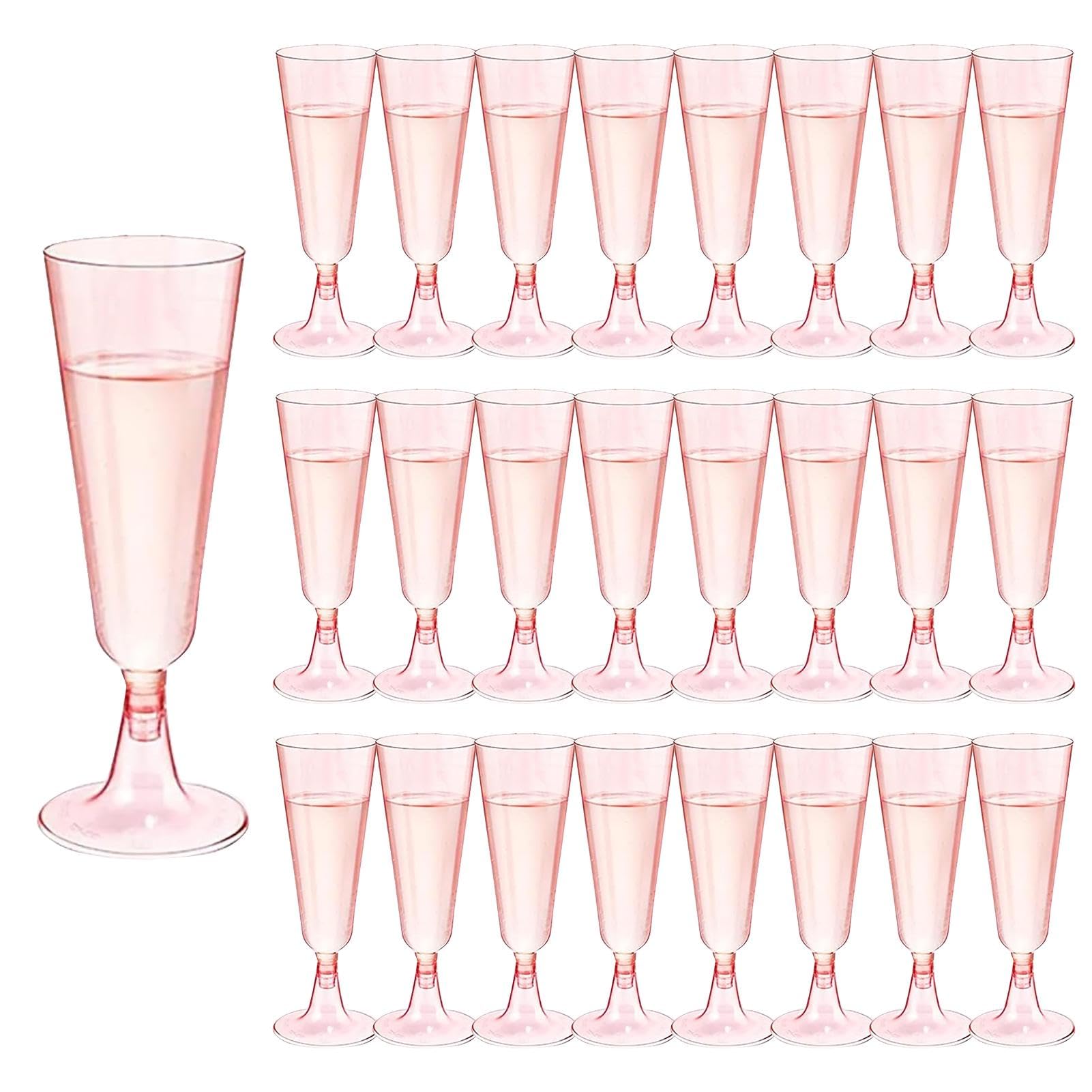 Marnovest 25 PCS Champagne Flutes, 160ml Reusable Plastic Champagne Flutes Set for Wedding, Party Decor, Birthday, Anniversary Events, Pink