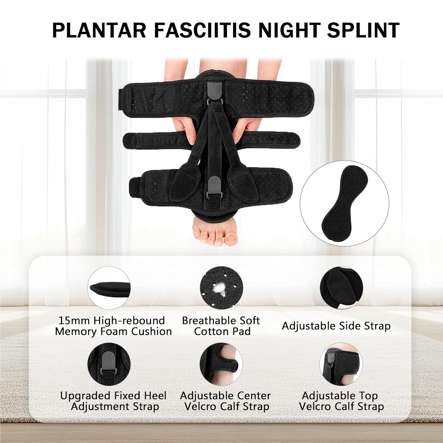 Plantar Fasciitis Night Splint, 3 Adjustable Straps, 85°-90° Scientific Dorsiflexion, Design Relieves Pain From plantar Fasciitis, Arch Pain, Foot Drop, And Achilles Tendonitis, Black - Image 4