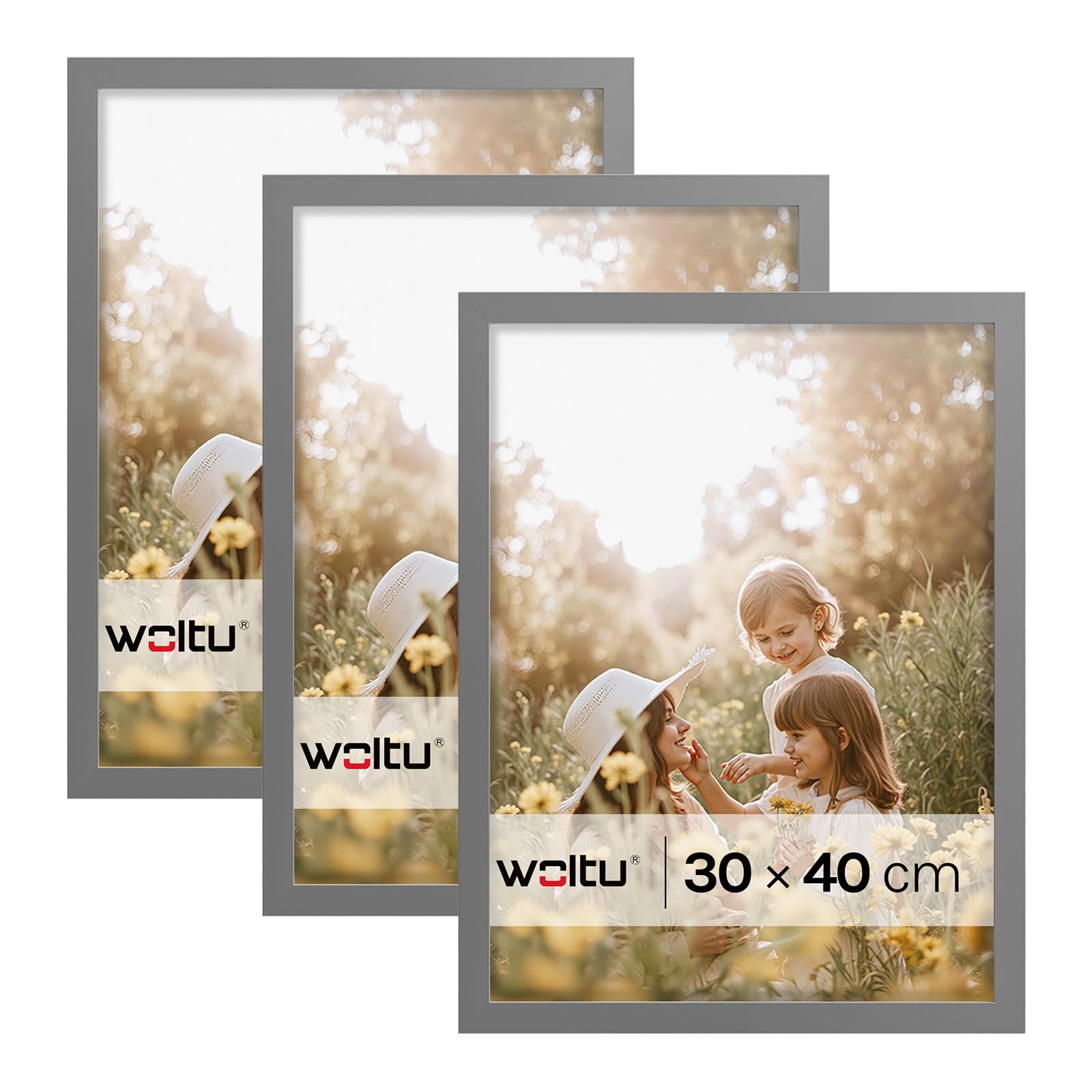 WOLTU Bilderrahmen 30x40, 3er set, MDF-Holz Fotorahmen mit Passepartout
