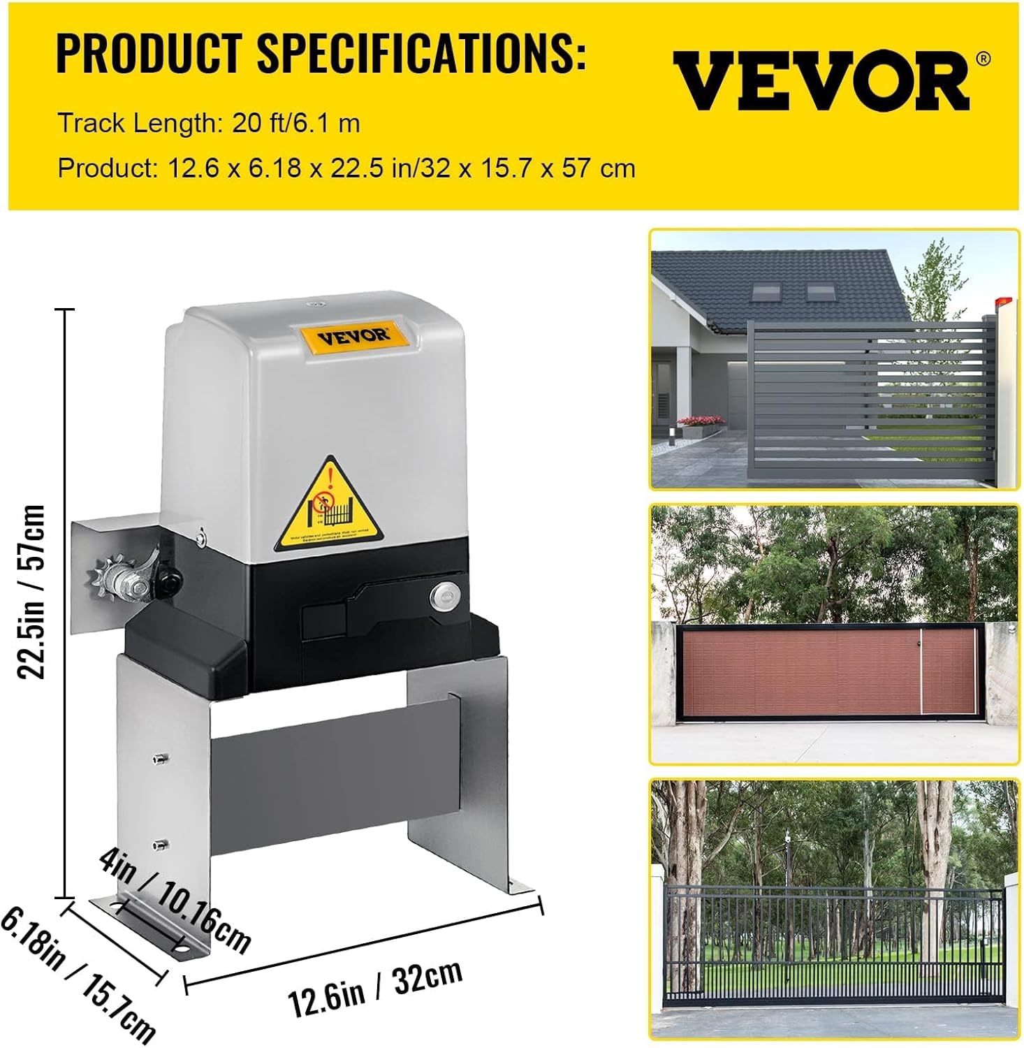 Product dimensions and specifications for VEVOR Gate Opener