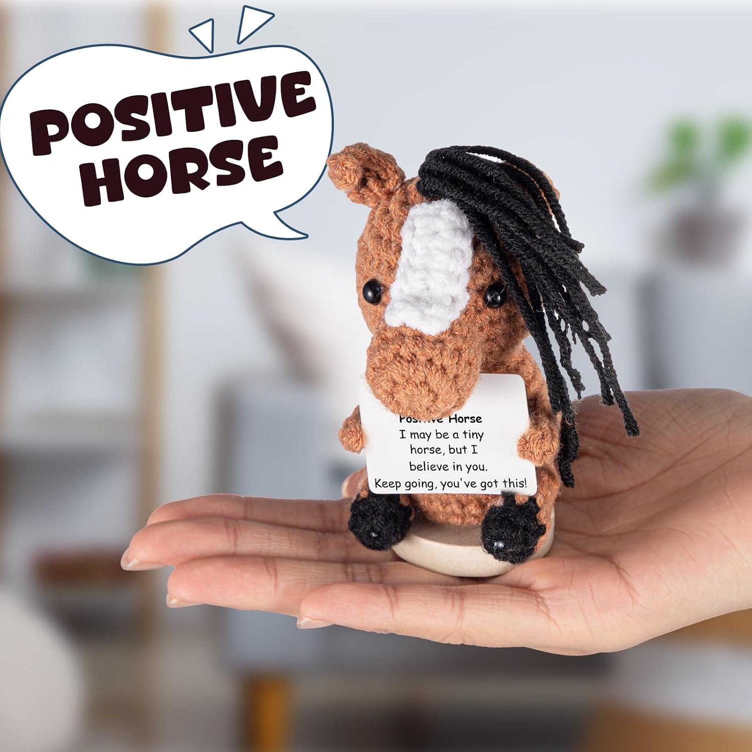 Seenelling Father's Day Positive Horse Crochet Gifts for Women Men Handmade Emotional Animal Cute Birthday Gift Inspirational Knitted Toy with Card for Graduation Anniversary Lover Wedding Coworker