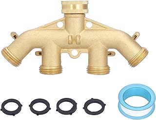 Yuecoom Divisor de mangueira de 4 vias, adaptador de mangueira de 4 vias G3/4 de latão para mangueira de jardim, adaptador para torneira, acessório de irrigação