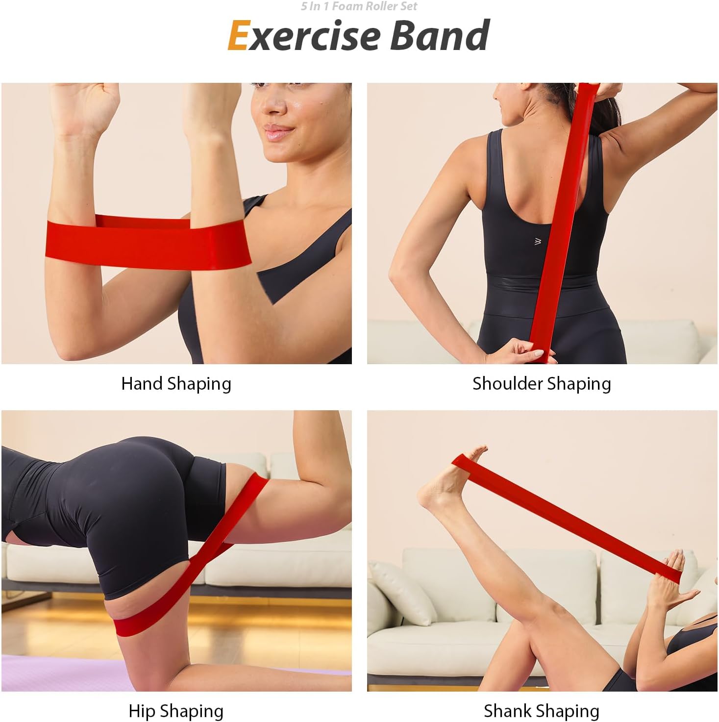 5 in 1 Foam Roller Set - Trigger Point Foam Back Roller, Muscle Roller Stick, Massage Ball, Stretching Band for Deep Muscle Massage Pilates Yoga,Fitness Exercise for Whole Body Release (Pure Orange) - Image 6