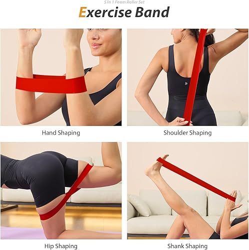 Miniatura 6 de Juego de rodillos de espuma 5 en 1, rodillo de espuma de punto de gatillo, barra de rodillo muscular, bola de masaje, banda elástica para masaje