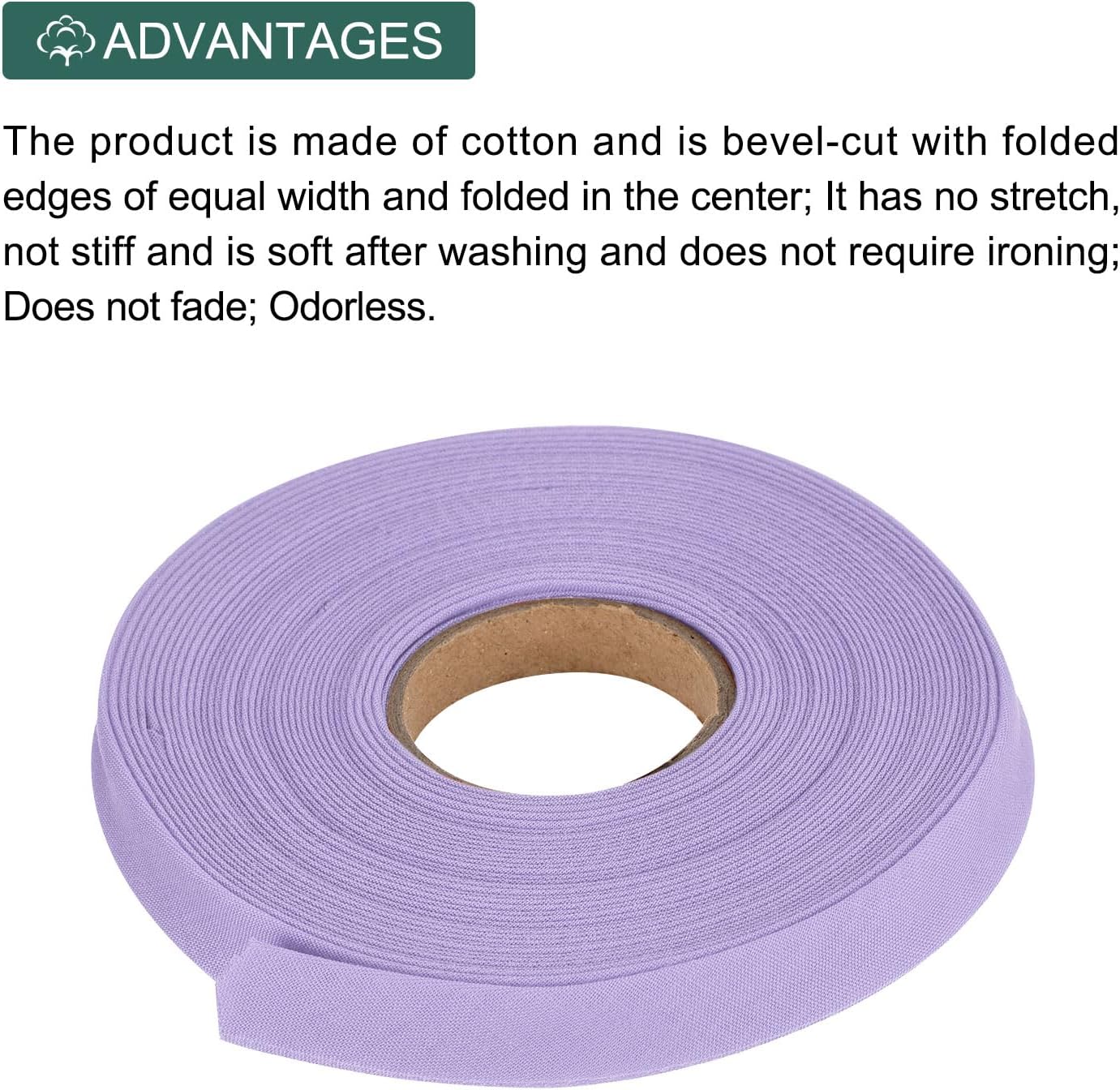 MECCANIXITY 1/2 Inch Double Fold Bias Tape Polyester Continuous Bulk Bias Tape for Sewing,Seaming Quilting Hemming Binding Crafts (Light Purple 10 Yards)